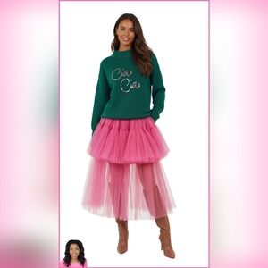 Green Oversized Sweater With Pink Ciao Ciao Sequin Lettering